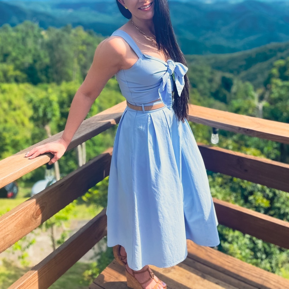 Elegant Blue Tie-front TOP ONLY